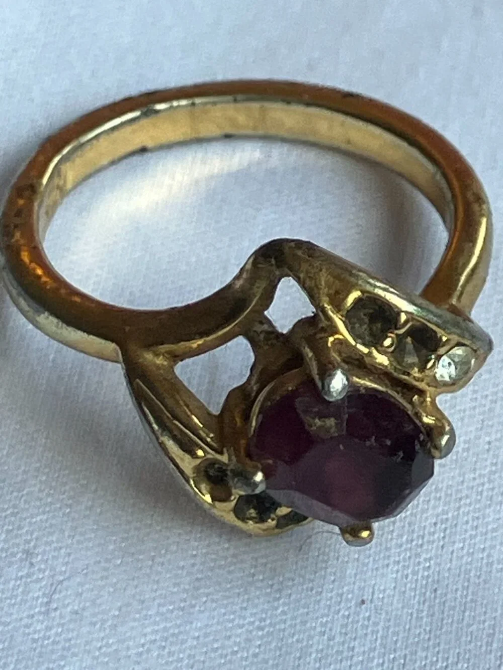 Vintage 925 Gold Vermeil Garnet Bypass Ring Size 9.5 - AS IS / Missing Stones